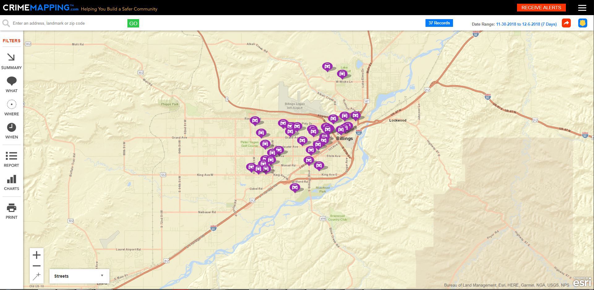 Billings Car Theft Map November 30 - December 6 2018
